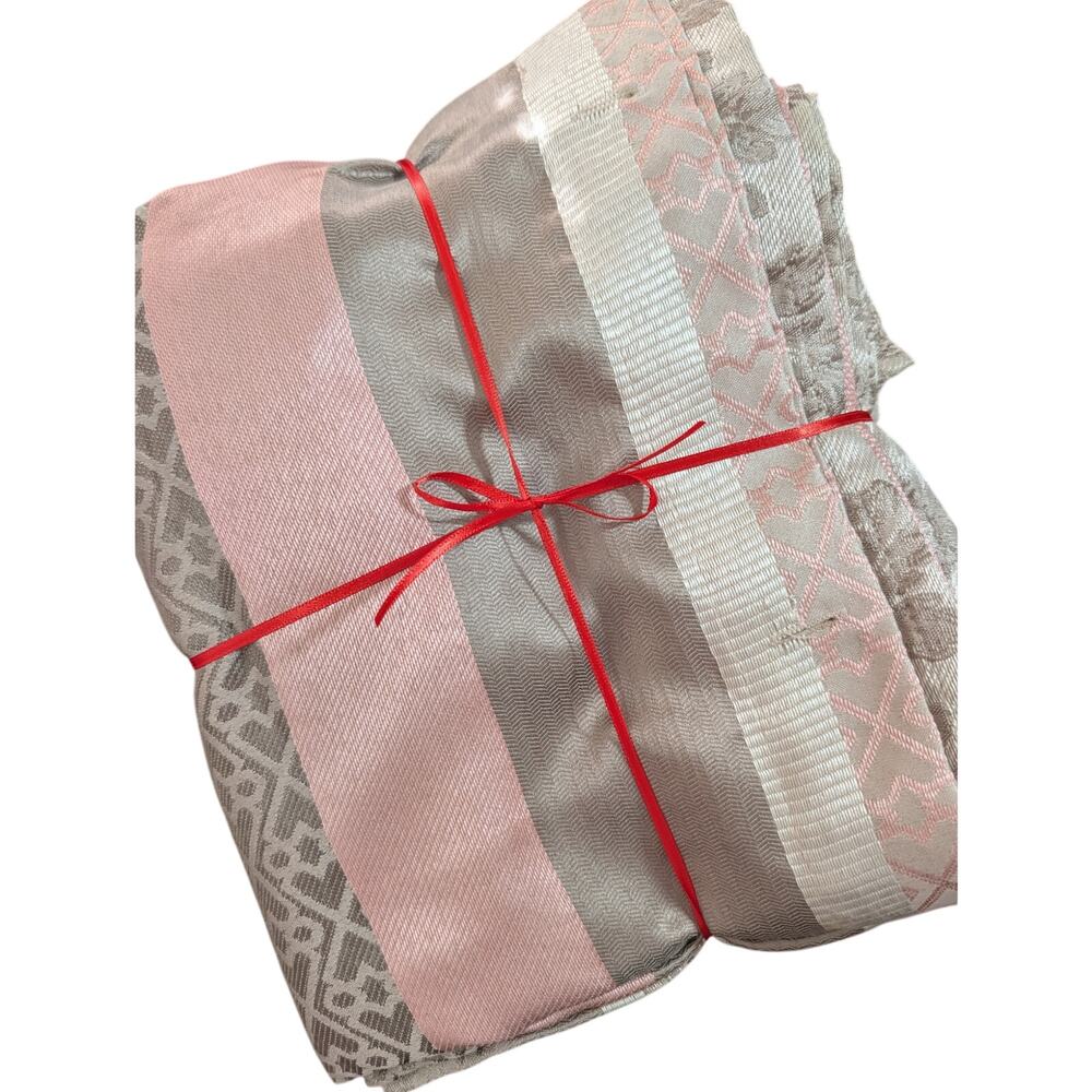 MAINSTAYS! TAUPE BEIGE, GOLD, PINK SATIN FINISH STRIPED FLORAL SHOWER CURTAIN!